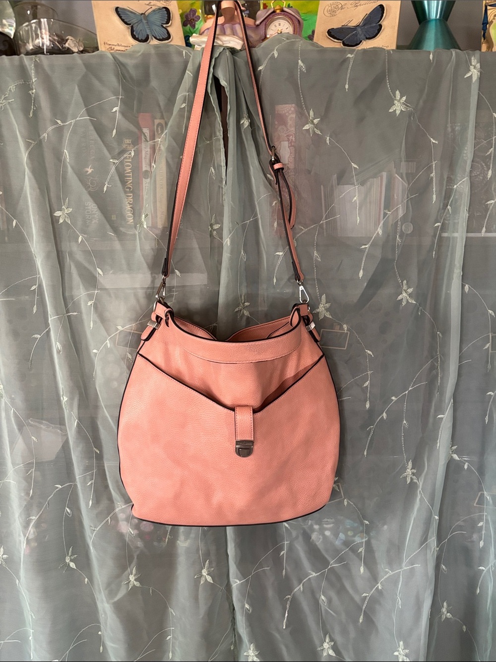 Simply Noelle Coral Pink Hobo Crossbody Bag